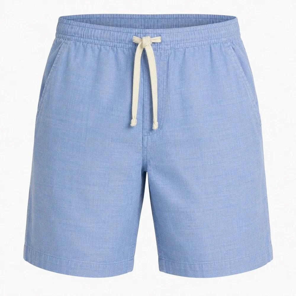 Banana Republic Deck Shorts Mens 34 Blue Linen Blend Elastic Waist Summer Casual